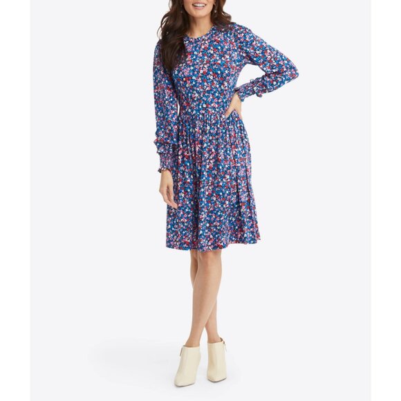 NWT DRAPER JAMES Womens' Blue Wispy Floral Kitty Knit Shift Dress XL - Picture 1 of 12